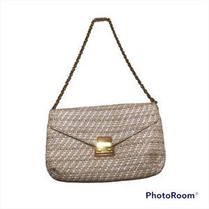 J. Crew Beige Tweed Shoulder Bag with Gold Chain